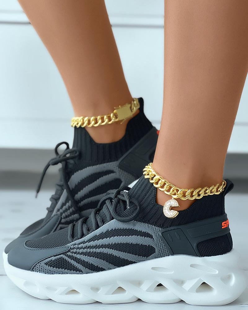 

Breathable Lace-up Knit Muffin Sneakers, Black