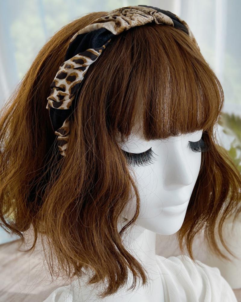 

1pc Vintage Leopard Ruched Headband, Khaki
