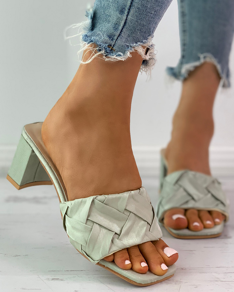 

Braided Square Toe Chunky Heels, Green
