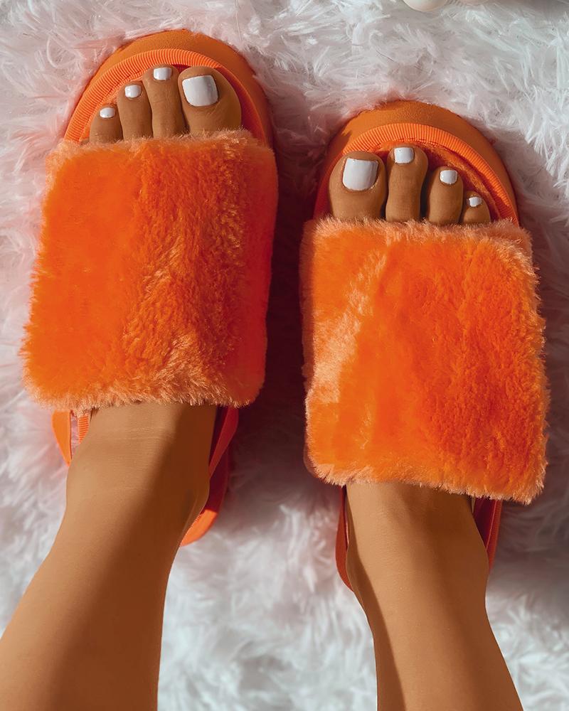 

Wide Band Fluffy Casual Slide Slipper, Orange