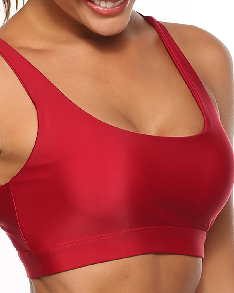

Sleeveless Multi Strap Cross Backless Sporty Crop Top, Red