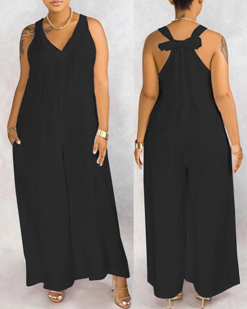 

Tied Detail Sleeveless Wide Leg Jumpsuit, Black