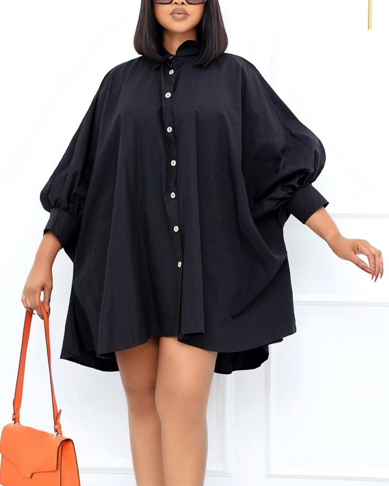 

Plus Size Plain Button Down Shirt Dress, Black