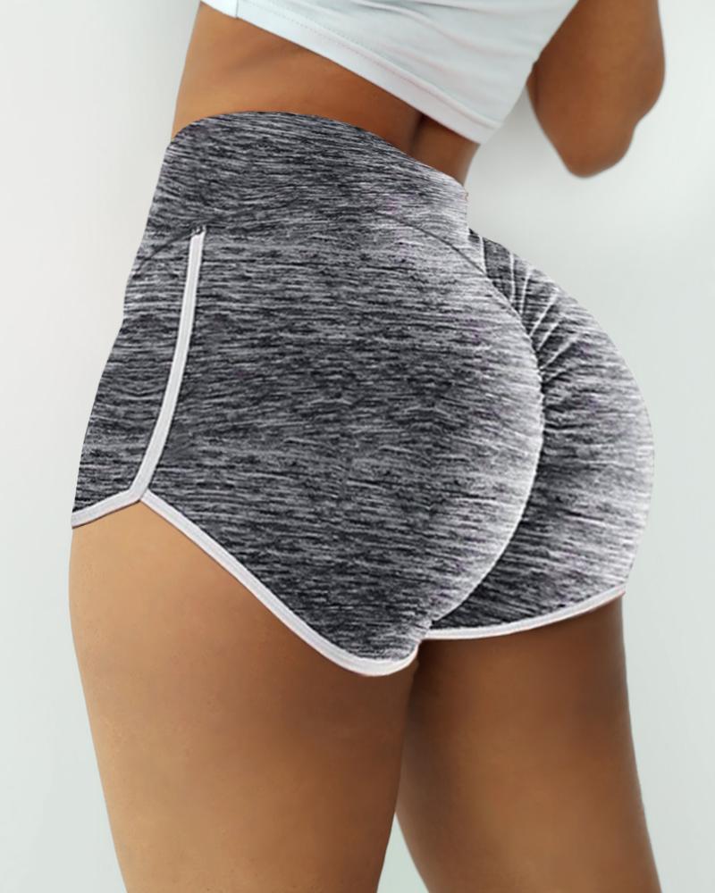 

High Waist Contrast Binding Active Workout Gym Shorts, Gray