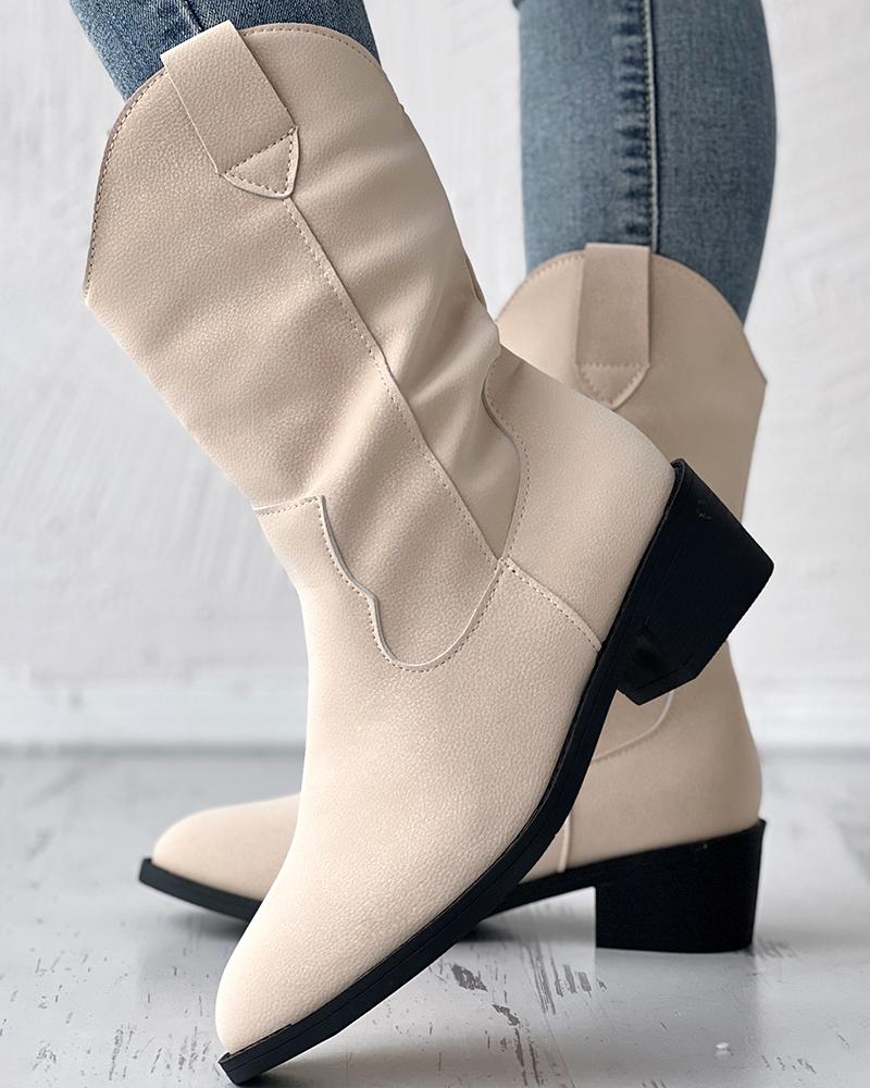 

Chunky Heel Ankle Martin Boots, Beige
