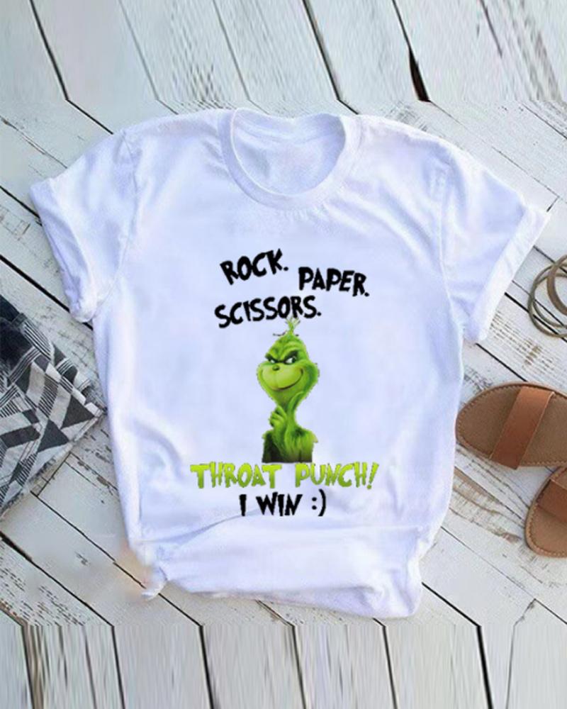 

Christmas Letter Grinch Print Short Sleeve T-shirt, White