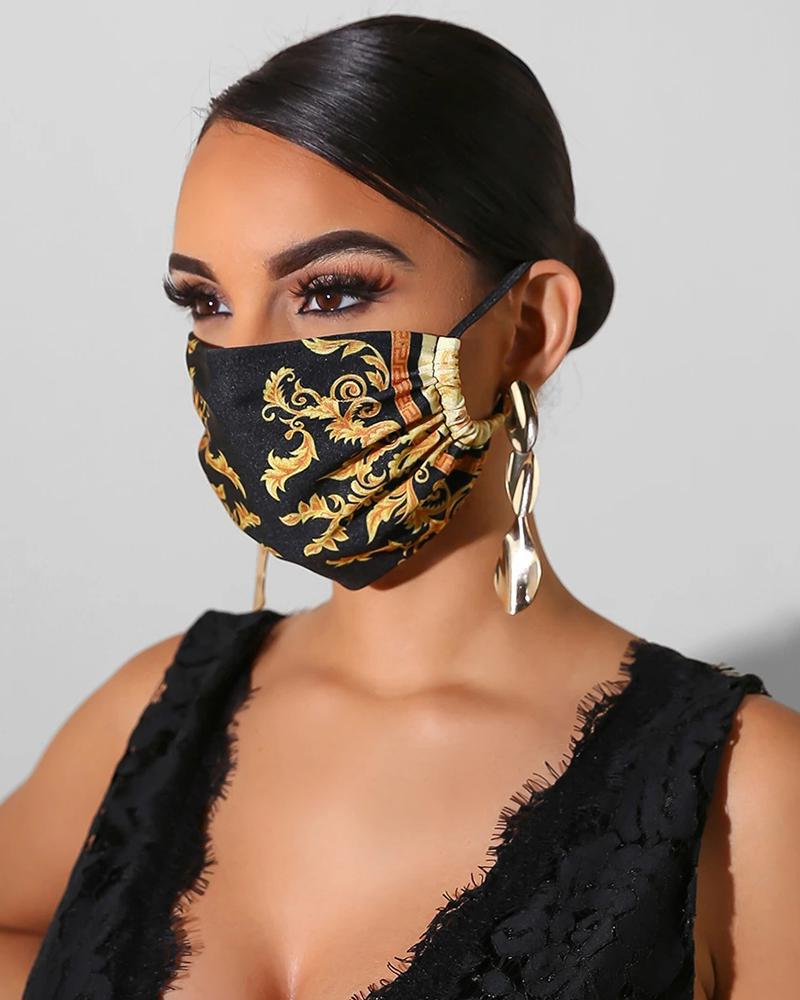 

Print Breathable Mouth Mask Washable And Reusable Without Cord Lock Toggles, Black