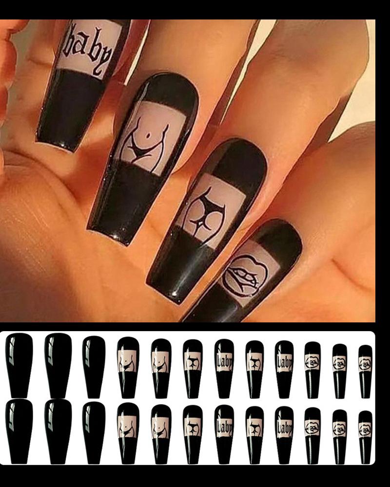 

24pcs Daisy Floral Press On Fake Coffin Nails Set With Glue, Style3