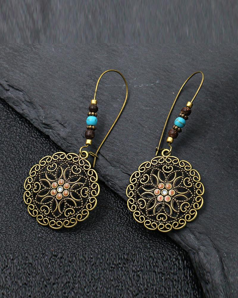 

1Pair Beaded Decor Bohemian Drop Earrings, Gold