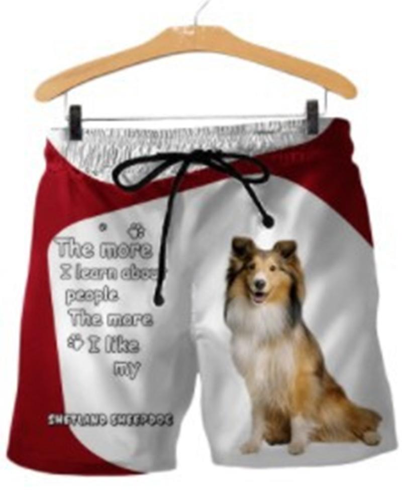 

Color Block Splicing Dog & Letter Print Drawstring Loose Short Pants, Multicolor