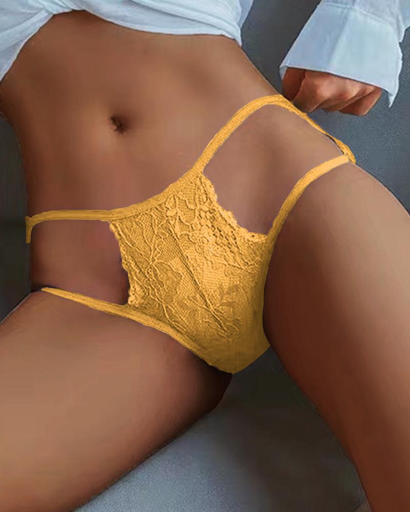 

Solid Cut-out Skinny Lace Patchwork Panties, Yellow