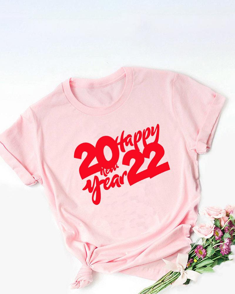 

Letter Print Short Sleeve O-Neck T-shirt, Style1