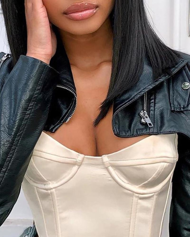 

Zipper Back Bandeau Corset Skinny Top, Khaki