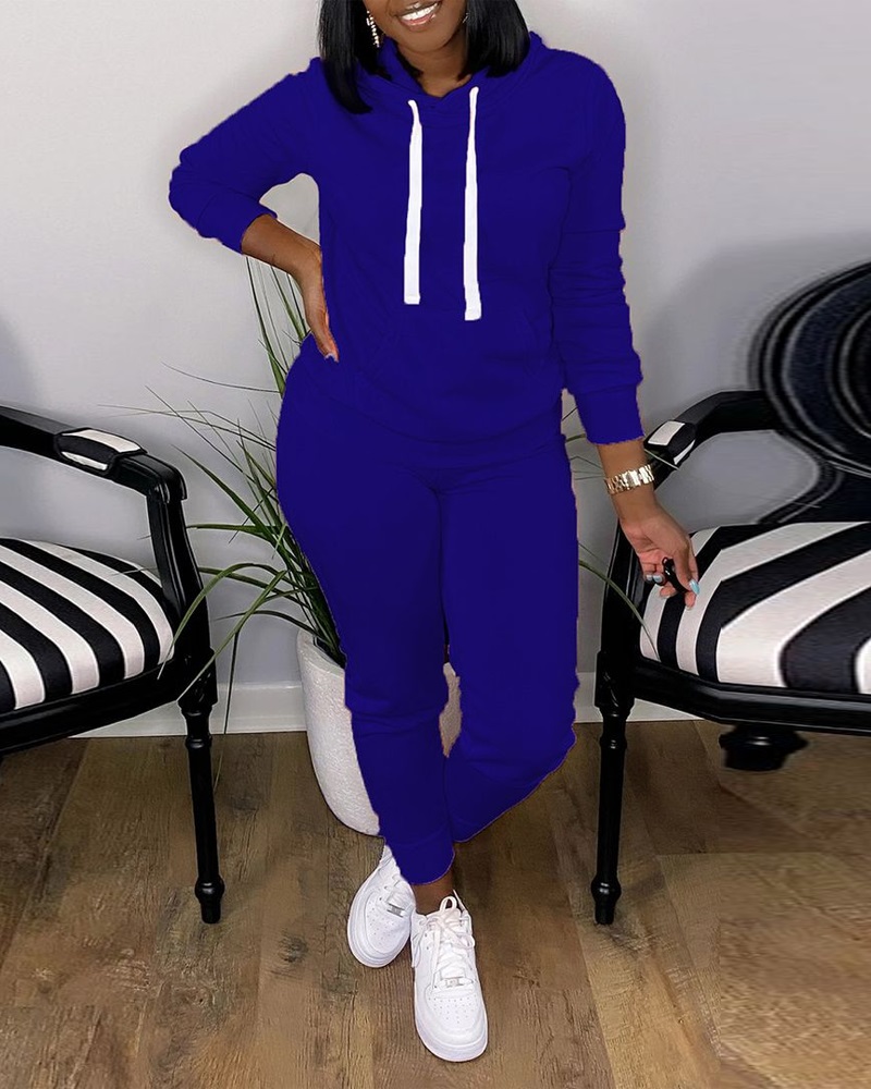 

Long Sleeve Drawstring Hoodie & Pants Set, Blue