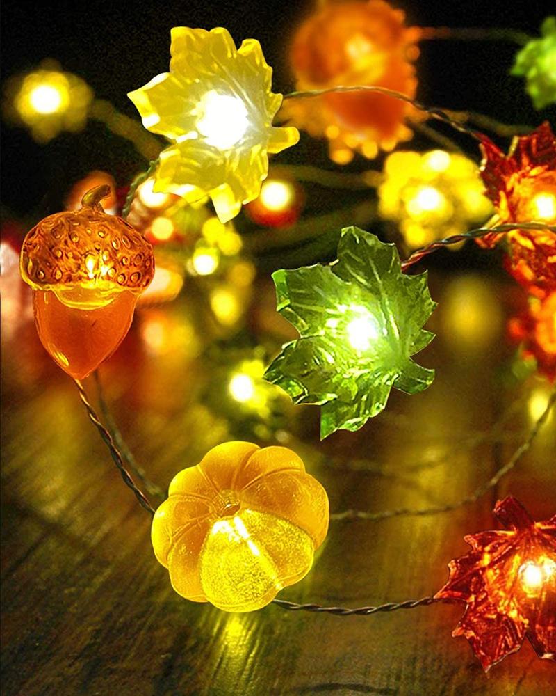 

3D Pumpkin Maples Acorns String Lights Thanksgiving Decor  30 LED Thanksgiving Lights Fall Garland Lights for Indoor Thanksgiving Harvest, Multicolor