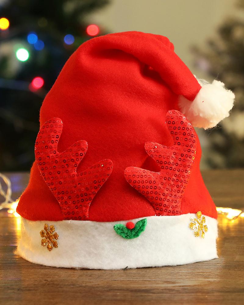 

Antler Pattern Pom Pom Christmas Hat, Red