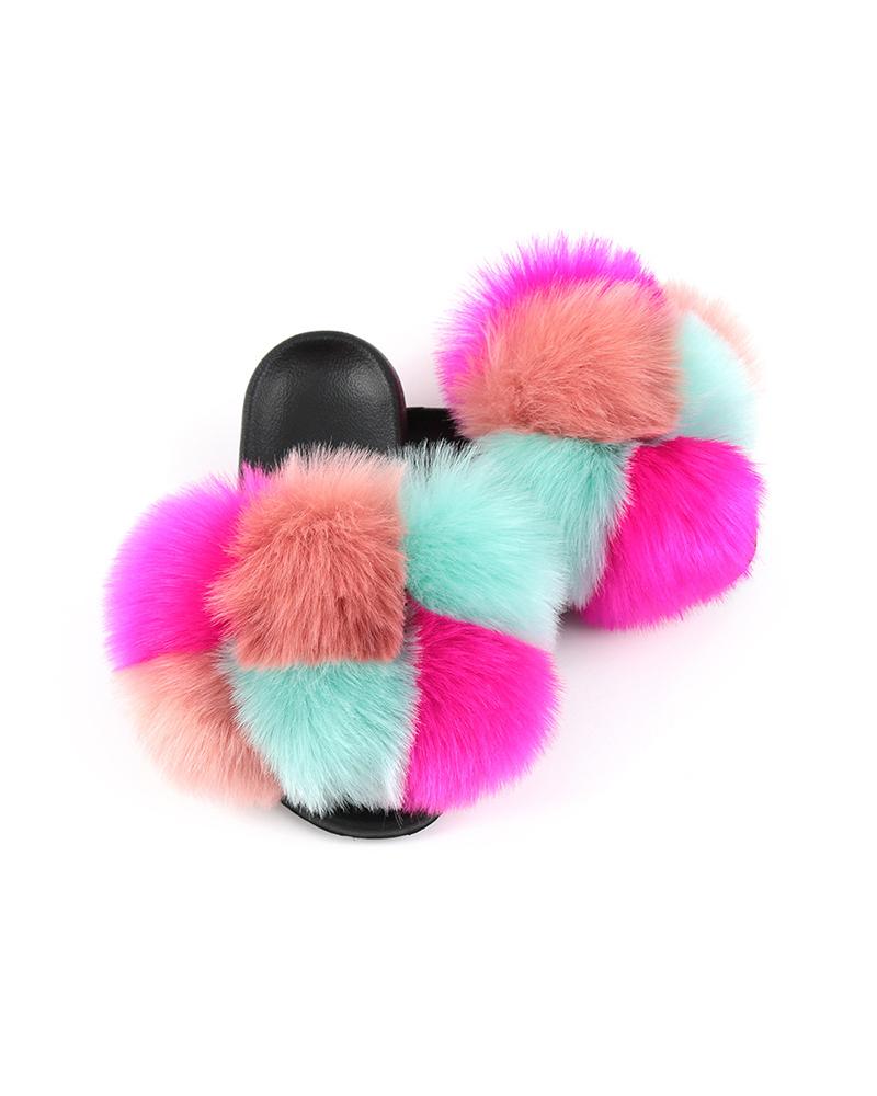 

Multicolor Fluffy Balls Upper Flat Sandals, Style7