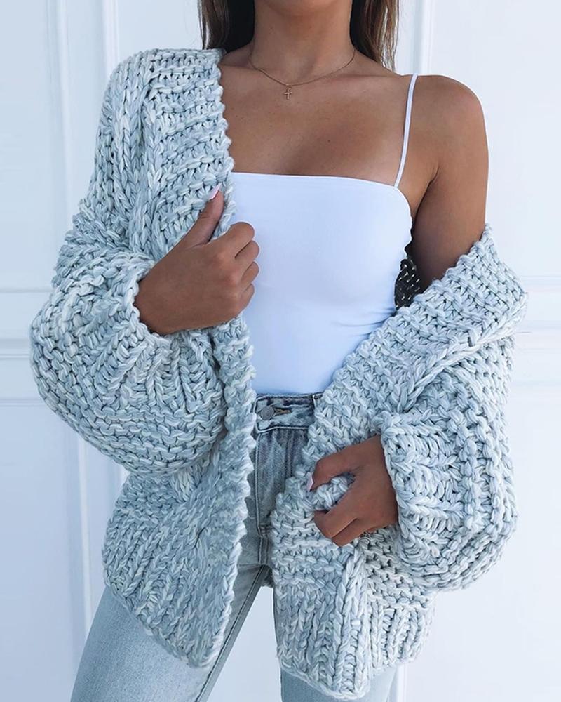 

Solid Loose Knit Casual Cardigan, Gray