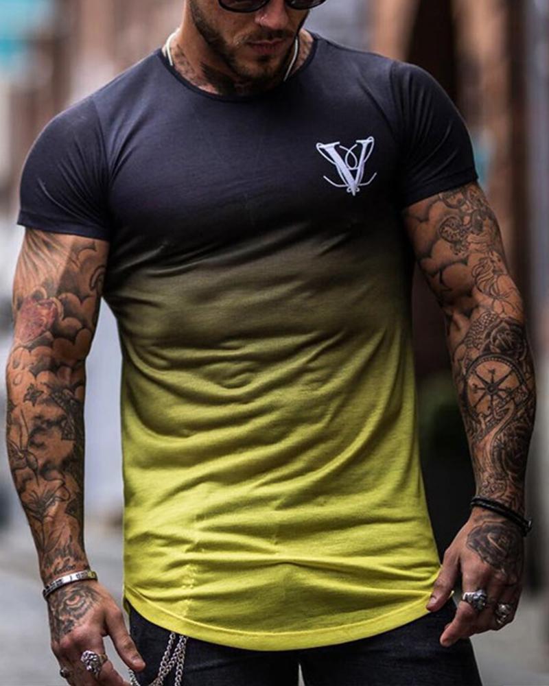 

Gradient Color Short Sleeve T-shirt, Yellow