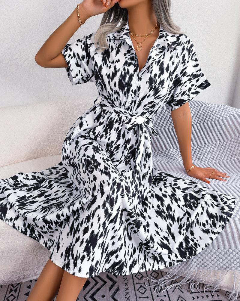 

Animal Print Tied Detail Shirt Dress, White
