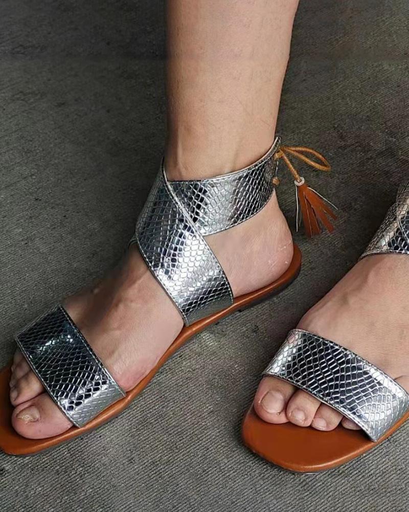 

Lace-up Square Toe Sandals, Silver