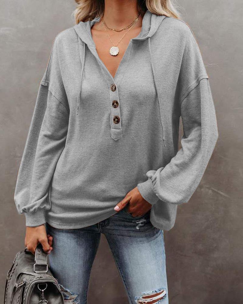 

Long Sleeve Button Front Hoodie, Gray