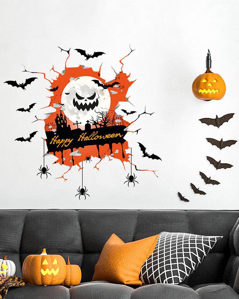 

1 Sheet 3D Halloween Scary Moon Bat Wall Office Decorations, Orange