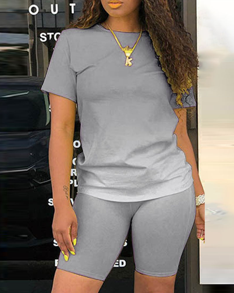

Plus Size Ombre Casual Top & Shorts Set, Gray