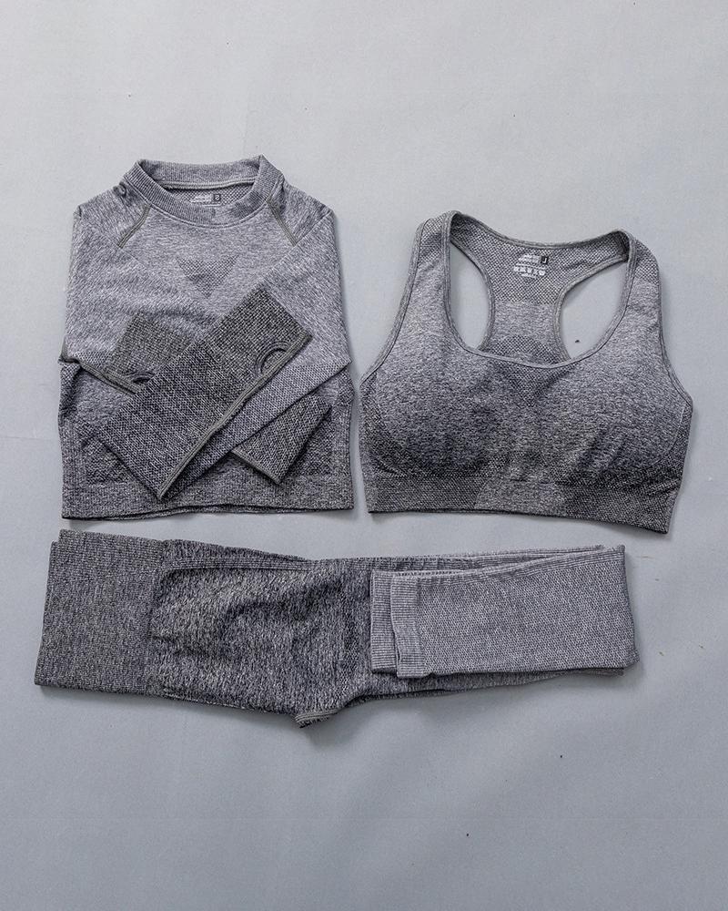 

Ombre Skinny High Waist Three-piece Active Sets, Gray