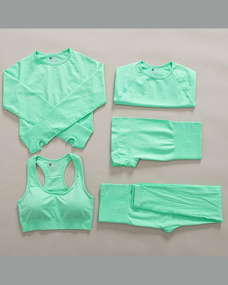 

Plain Skinny Sporty Five-piece Active Sets, Green