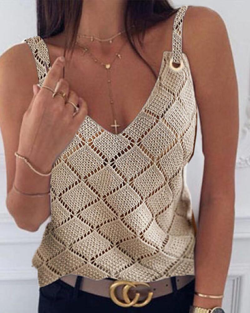 

Solid Color Hollow-out Sling Tank Top, Apricot