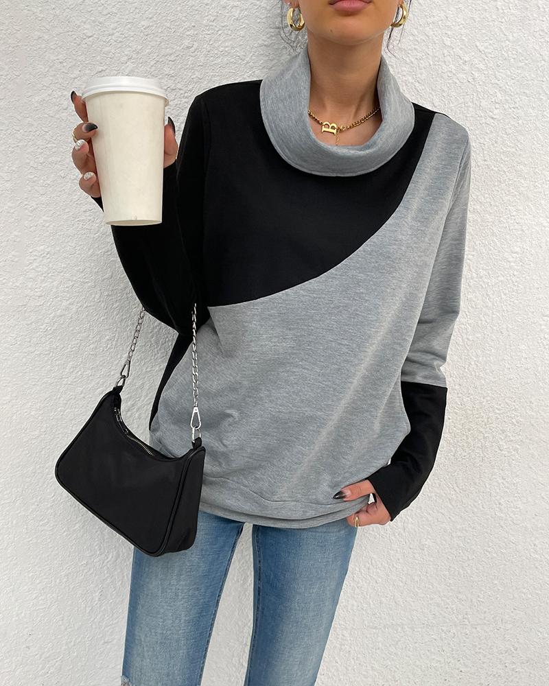 

Colorblock High Neck Long Sleeve Sweatshirt, Gray