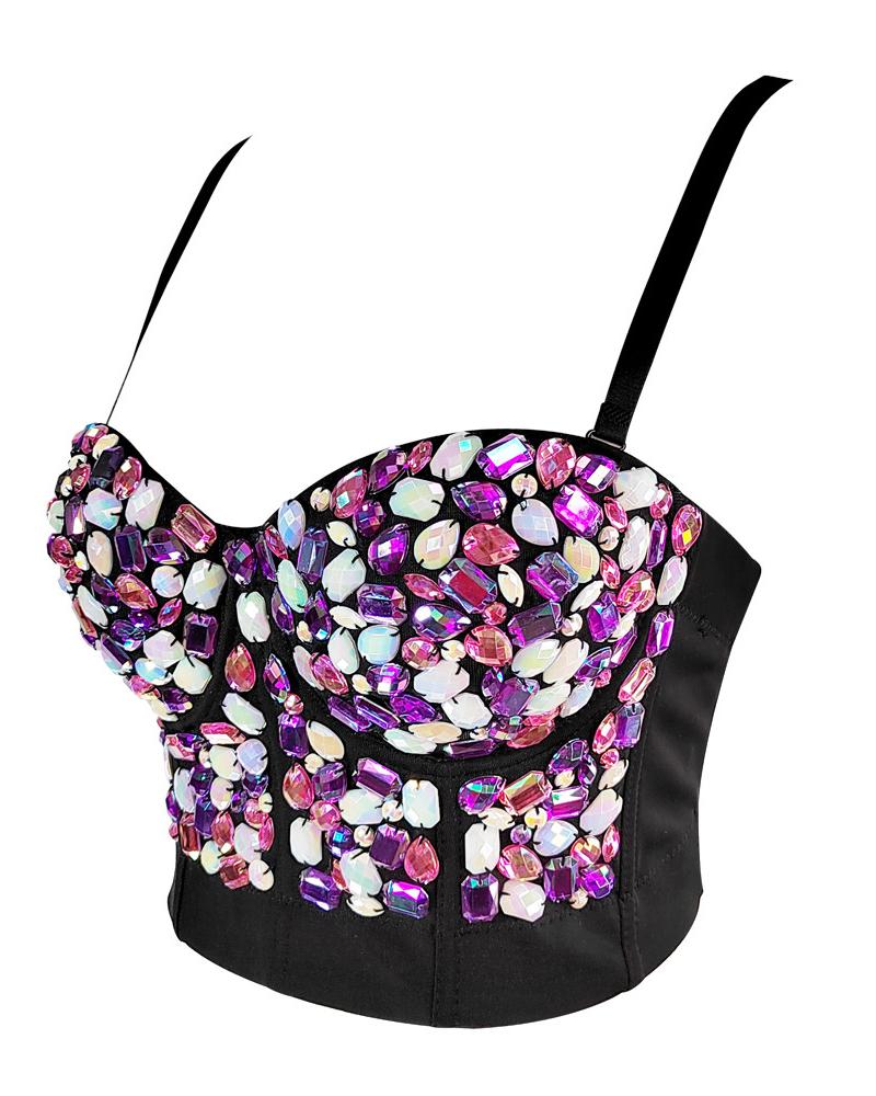 

Geometric Sequin Removable Strap Crop Corset Top, Style7