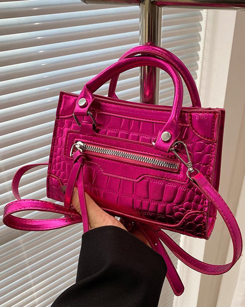

Crocodile Pattern Zipper Design Crossbody Bag, Purple