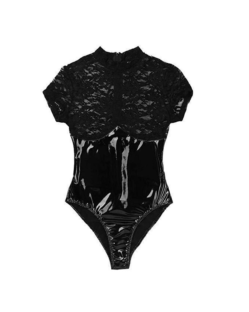 

Contrast Lace PU Leather Teddy, Black