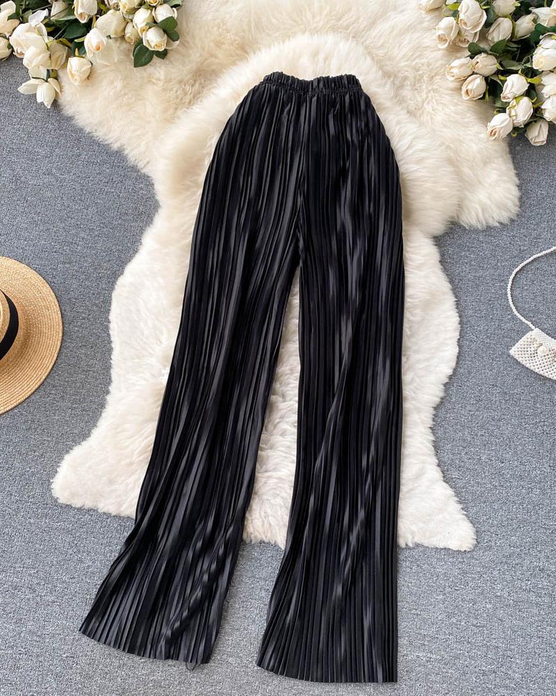 

Pleated High Waist Wide Leg Pants, Black