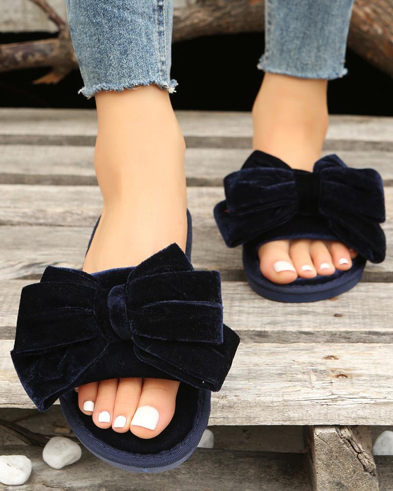 

Bowknot Design One Strap Fuzzy Slippers, Purplish blue