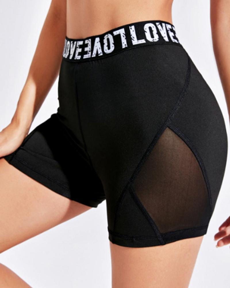 

Solid Mesh Patchwork Skinny Shorts, Black