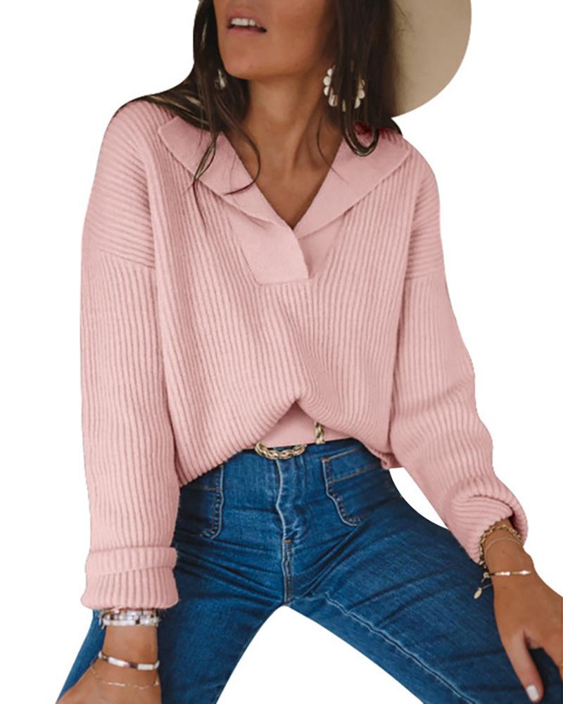 

Long Sleeve Knit Casual Sweater, Pink