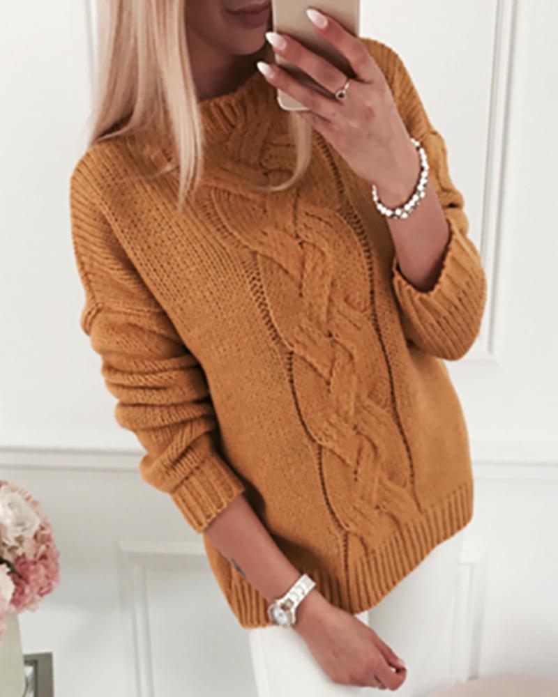 

Turtleneck Long Sleeve Solid Knitted Sweater, Yellow