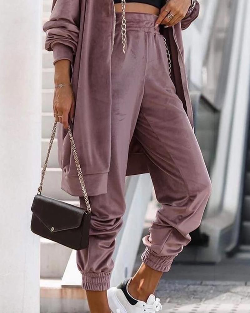 

High Waist Chain Decor Harem Pants, Khaki