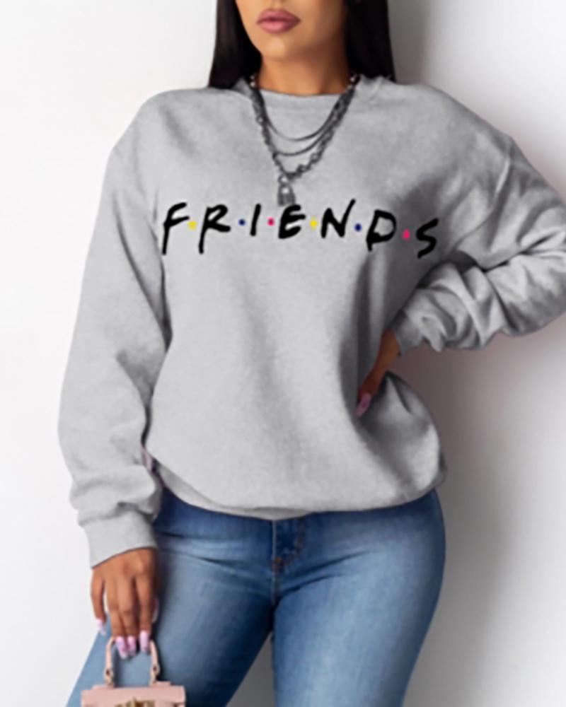 

Letter Print Long Sleeve Casual Sweatshirt, Gray