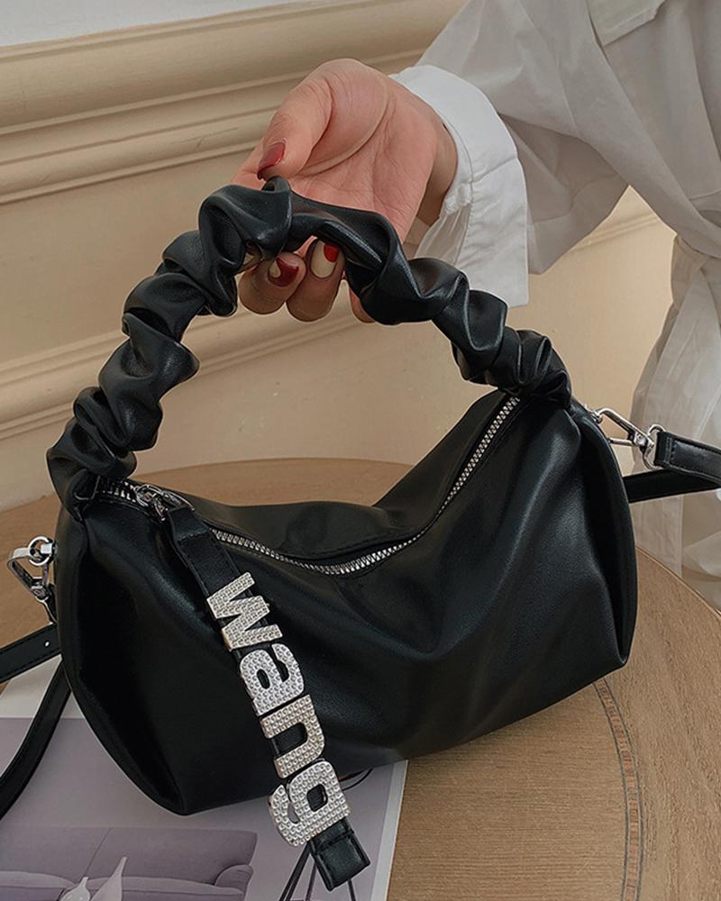 

Letter Decor Crossbody Bag With Handle, Black