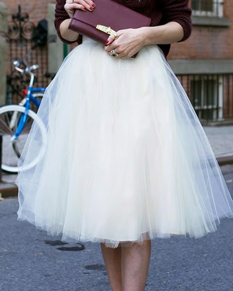 

Layered Sheer Mesh Tulle Tutu Skirt, White