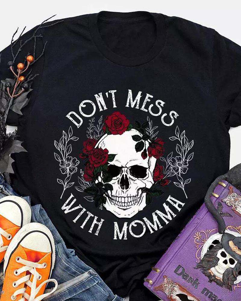 

Halloween Floral Skull Print T-shirt, Black