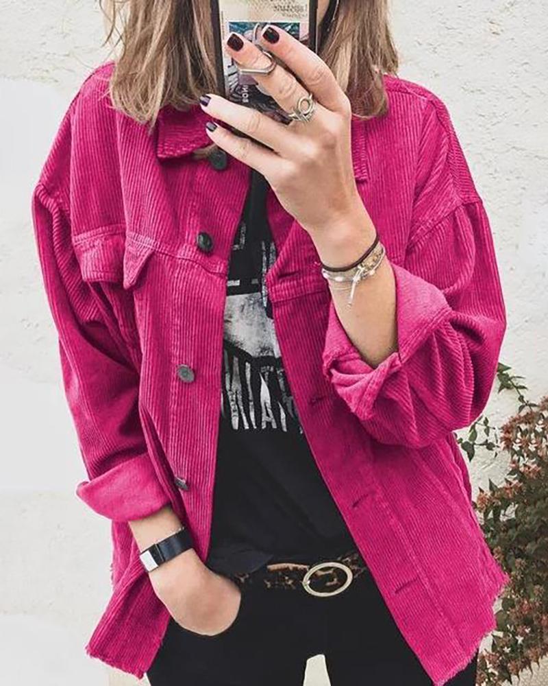 

Plain Long Sleeve Flap Detail Coat, Hot pink