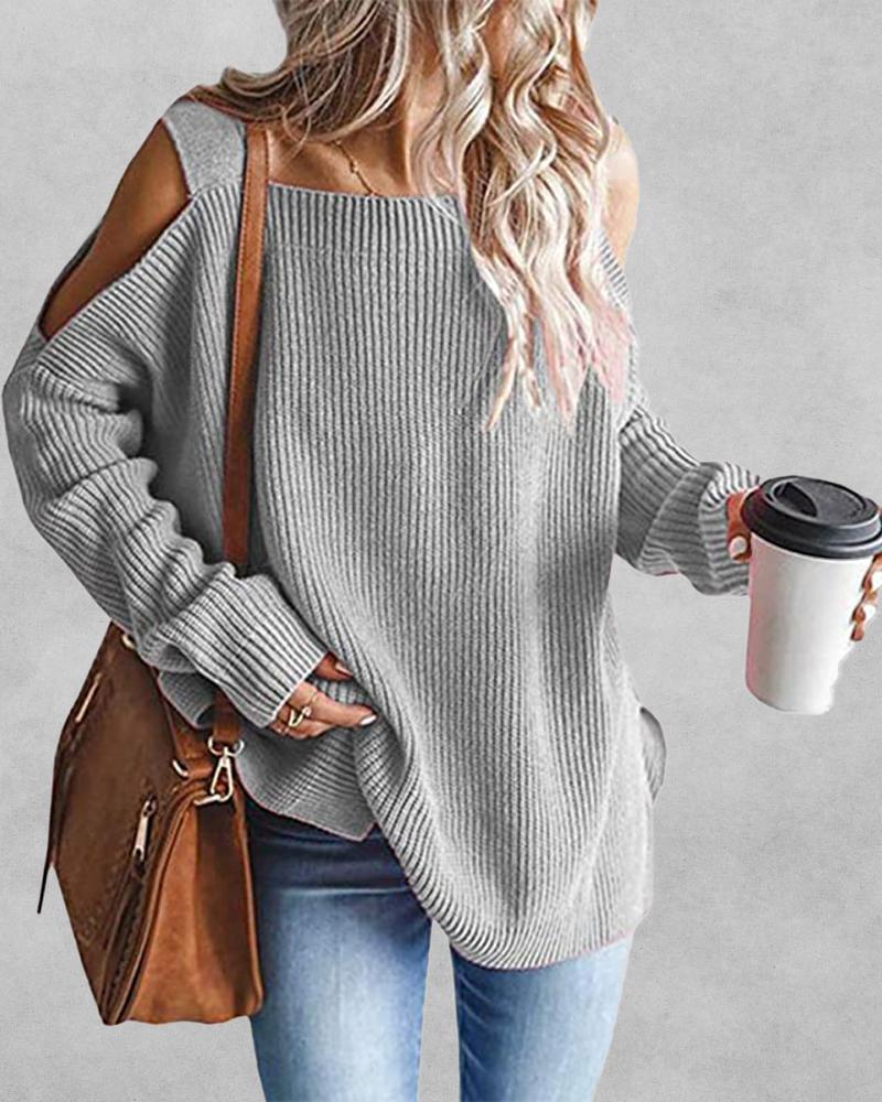 

Cold Shoulder Chunky Knit Sweater, Gray