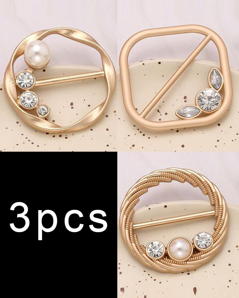 

3pcs Rhinestone Pearls Decor Tee Decoration Buckles Set, Style3