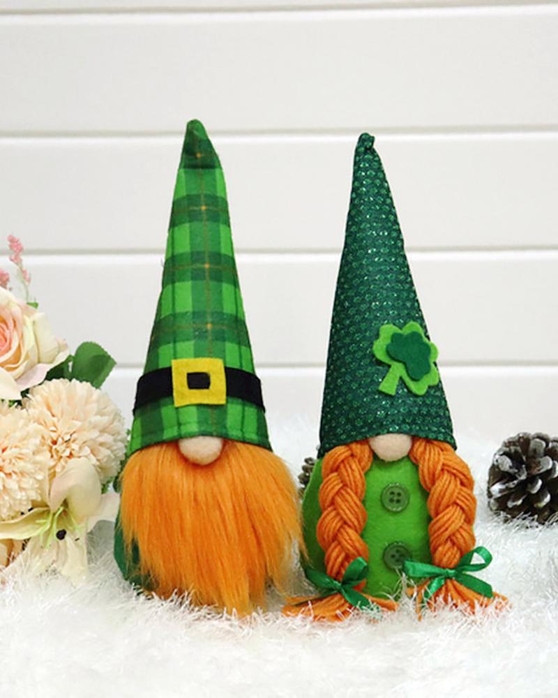 

St.Patrick's Day Gnome Decorations Mr & Mrs Green Plaid Print Ornaments, Style2