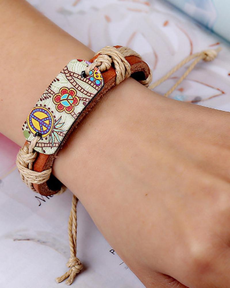 

1pc Bohemian Tribal Graphic Braided Bracelet, Brown